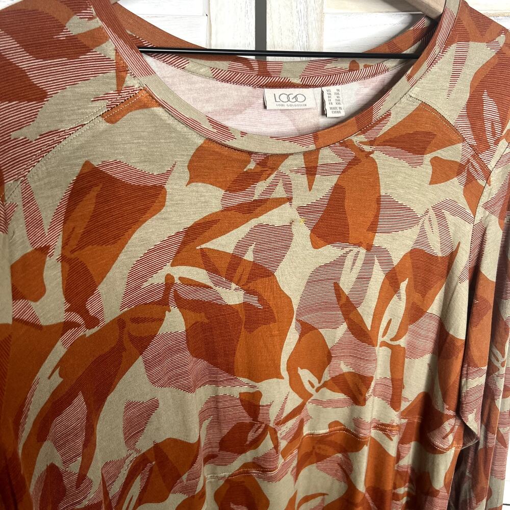 LOGO LORI GOLDSTEIN Women's Plus 1X Printed Floral Jersey Seamed Top Orange Clay - Picture 3 of 9